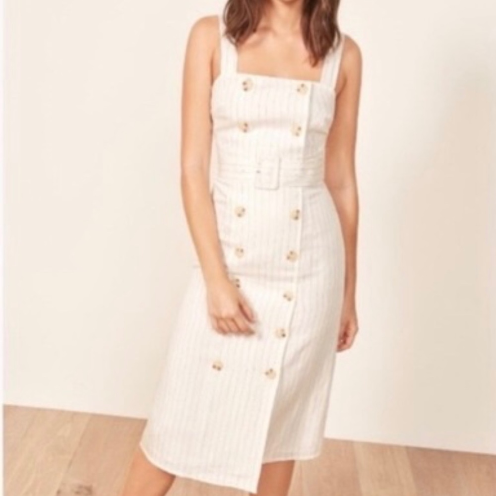 Reformation Palma Dress Offwhite with Pinstripe